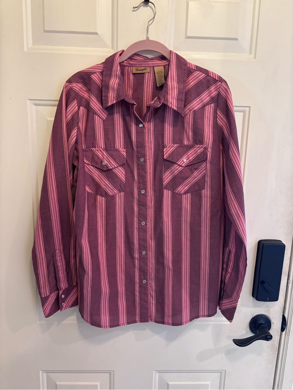 Wrangler Coastal Cowgirl Striped Button-Front Shirt in Plum and Pink - Picture 2 of 4